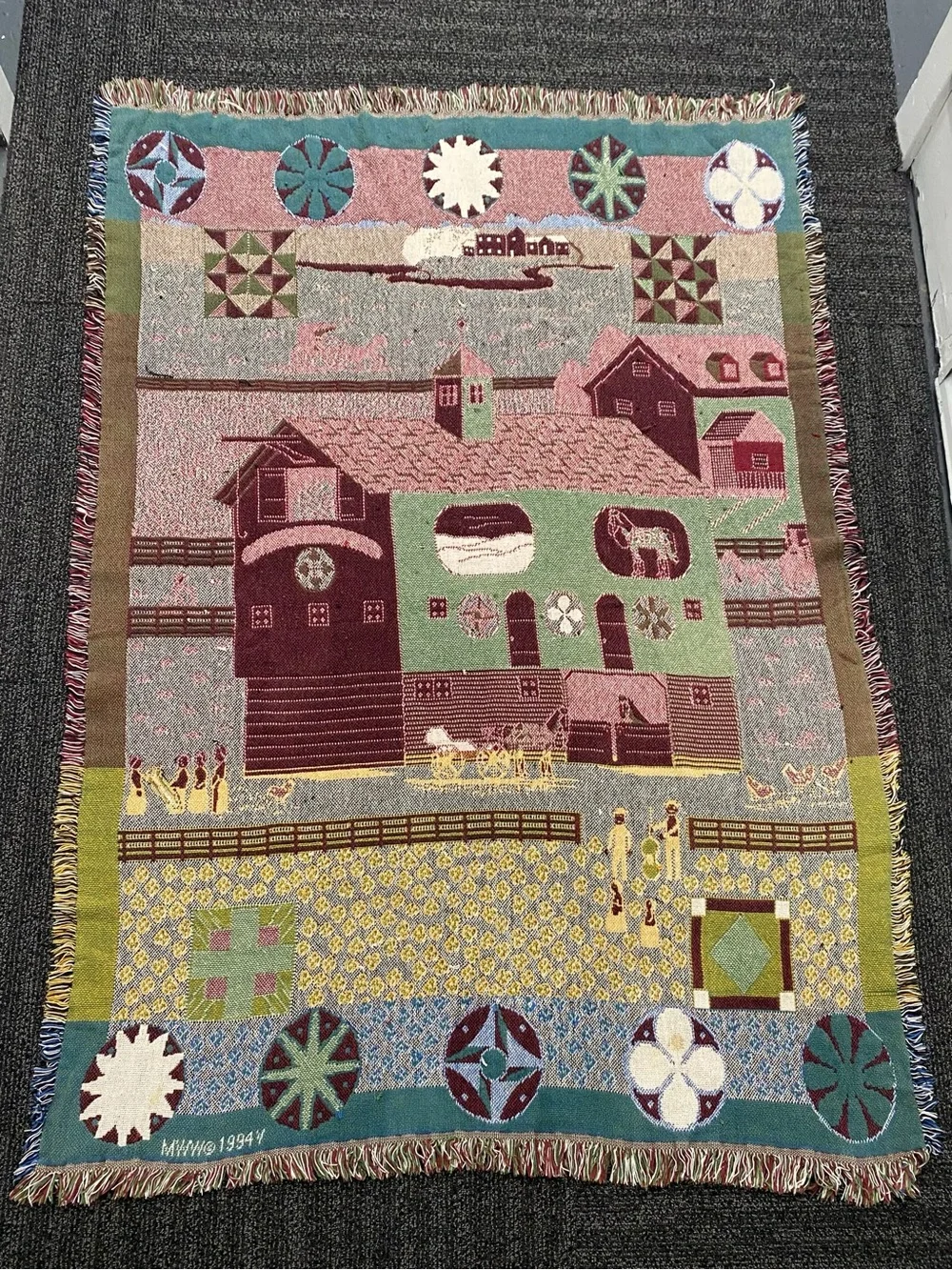 Vintage Throw Blanket Tapestry Manual Woodworkers And Weavers Horse Farm Barn